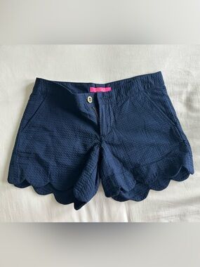 Lilly Pulitzer Navy Scalloped Hem High-Waist Shorts